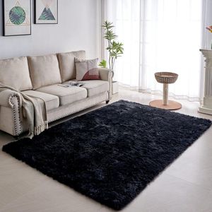Hoogpolig woonkamertapijt - shaggy - modern wollig zacht - groot vloerkleed - woonkamerdecoratie - slaapkamer kinderkamer - 80 x 150 cm zwart vloerkleed