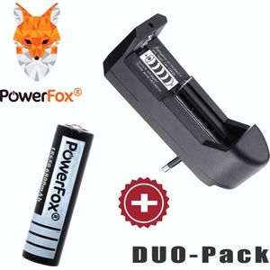 PowerFox® 1x 18650 Lithium batterij 3,7V 6800mAh + OPLADER (Geschikt voor 18650, 16340, 14500, 10440, 14500) batterijen