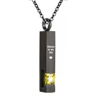 Luxe Ashanger | Met Ketting En Gravering | Always By My Side | Assieraad | Zwart Met Groene Steen | As Ketting | Gedenksieraad | Urn | Incl. As vuller