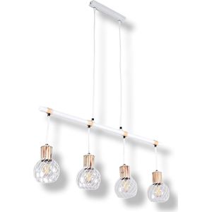 Vintage Hanglamp - Witte Houten Metalen Hanglamp - Moller Hanglamp Wit, Licht Hout, 4-lichtbronnen - eetkamer hanglamp - Woonkamer plafondlamp - Moderne unieke hanglamp - langwerpig rechthoekig hanglamp