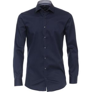VENTI body fit overhemd - donkerblauw twill (contrast) - Strijkvriendelijk - Boordmaat: 44