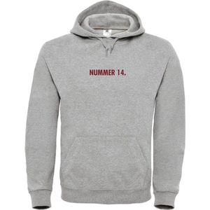 Hoodie Grijs XL - nummer 14 - bordeaux rood - soBAD. - hoodie unisex - hoodie man - hoodie vrouw - kleding - voetbalheld - legende - voetbal