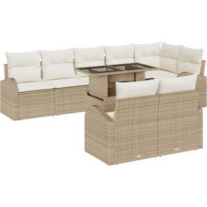 vidaXL - 9-delige - ligbedset - met - kussens - in - beige - poly - rattan
