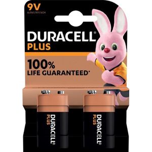 2x Duracell plus batterij 9 volt blok, MN1604 -extra life/more power