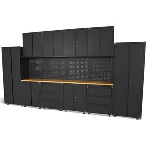HBM Modulair Premium Werkplaatssysteem, 16-delig, mat zwart
