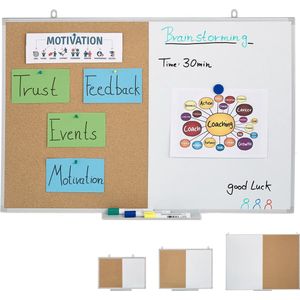 Relaxdays combibord - prikbord en whiteboard - duobord - combinatiebord - magneetbord - 60 x 90cm