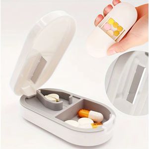 Actie4you® - Luxe Pillensnijder - Pillendoosje - Pil Bewaardoosje - Medicijn Doosje - 2 Vakjes – 2 in 1 - Waterdicht – Wit