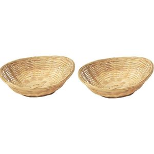 2x Ovale rieten/bamboe mand/schaal 22 x 17 x 7 cm - Keuken artikelen fruitschalen/manden - Huis decoratie