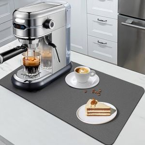 Afdruipmat servies, koffiemachine mat onderlegger (50 x 30 cm, antraciet), absorberende droogmat met PU-leer, voor keuken, gootsteen en badkamer, antislip en sneldrogend