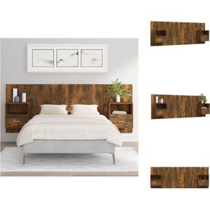 vidaXL Nachtkastje met hoofdbord - Gerookt eiken - Hoge kwaliteit hout - Wandmontage - Opbergruimte - Afmetingen- 48.5 x 32.5 x 80 cm - Bedonderdeel