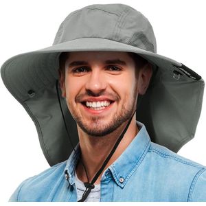 Bastix - Outdoor zonnehoed voor dames en heren met kinband, opvouwbare bucket hat met brede rand, zomerpet met nekbescherming, UPF 50+ UV-bescherming voor wandelen, safari, strand, wandelhoed, , tuinhoed, zonbeschermingshoed