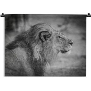 Wandkleed Leeuw in zwart wit - Mannelijke leeuw Wandkleed katoen 60x45 cm - Wandtapijt met foto