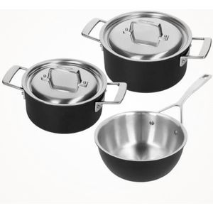 Demeyere Black 5 set van 3: kookpot 18cm + kookpot 20cm + conische sauteuse 20cm