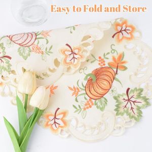 2 Stuks Thanksgiving Linnen Tafelhoes Met Kant Trim Salontafel Topper Tafel Decor Geborduurd Tafelkleed Voor Eetkamer Keuken