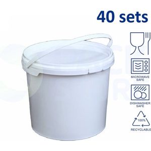 40 x witte emmers rond met deksel - 5,5 liter met garantiesluiting - geschikt voor diepvries, magnetron en vaatwasser
