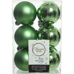 Decoris Kerstballen - 12 stuks - kunststof - groen - 6 cm