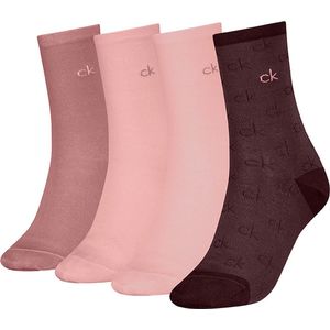 Calvin Klein dames 4P sokken AOP logo paars & roze - 37-41