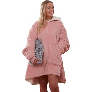 Hoodie Deken Ultra Zachte Sherpa Fleece Warm Cosy Comfy Oversized Draagbare Reus Sweatshirt Gooi voor Vrouwen Meisjes Volwassenen Mannen Jongens Kids Grote Pocket - Blush Roze