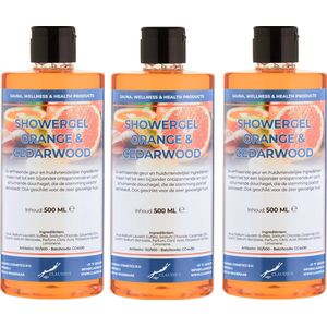 Douchegel Sweet Orange & Cedarwood 500 ml - met klepdop - set van 3 stuks - transparant - Showergel