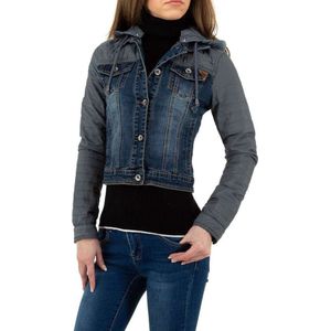 Dilena fashion spijker jas-jack-denim-gewatteerde mouwen capuchon-zakken