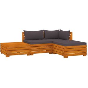 vidaXL 4-delige Loungeset met kussens massief acaciahout - Pallet Loungeset - Pallet Loungesets - Pallet Loungebank - Loungeset