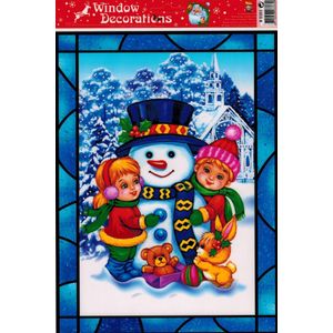 Raamsticker Kerst - Knuffelende Sneeuwpop - 20x27 cm