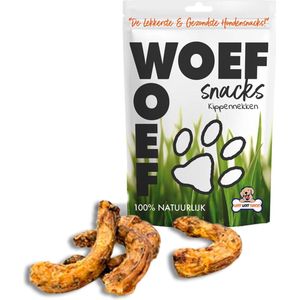 Woef Woef Snacks Hondensnacks Kippennekken - 1.00 KG - Verwensnacks Hondensnoepjes - Gedroogd vlees - Kip - vanaf 3 maanden - Geen toevoegingen