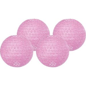 4x stuks luxe lampionnen roze met bloem motief 35 cm