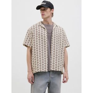 Jack & Jones Overhemd Jorsummer Luke Texture Resort Shirt 12285392 Mocha Meringue/diamond Mannen Maat - XXL