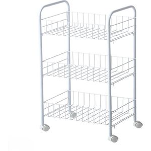 Ceruzo Keukentrolley - 3 Draadmanden - op Wieltjes - Metaal - Opbergtrolley - Wit- 36x27xH63 cm