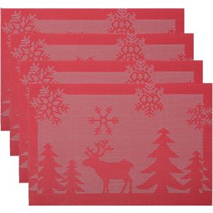 Tafelmatten set placemats Kerstmis placemats van 4 decoratieve kerstcadeaus tafel PVC antislip matten wassen, hoge temperatuur tafelkleed restaurant kerstboom hert 45 cm x 30 cm rood