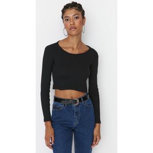 Trendyol Zwart-Wit 2-Pack Aansluitende Brede Kraag Geribbelde Flexibele Crop Gebreide Blouse Twoaw22Bz0131