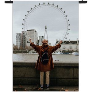 Velours Wandkleed London Eye Rechthoek Verticaal XL (210 X 150 CM) - Wandkleden - Met roedes