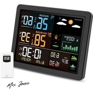 Mrs. Jones Draadloos Weerstation Buitensensor Digitale Radioklok Thermometer Hygrometer Weersvoorspelling VA-display 330 graden .