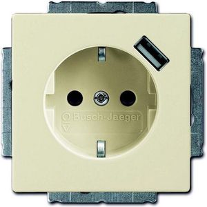 ABB Busch-Jaeger stopcontact met randaarde en 1x USB-A - Future Linear ivoorwit (20 EUCBUSB-82) - wandcontactdoos