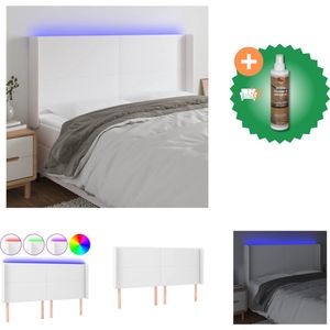 vidaXL Hoofdbord - LED - Kunstleer - Verstelbaar - Wit - 163x16x118/128 cm - Bedonderdeel - Inclusief Houtreiniger en verfrisser