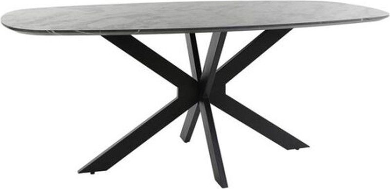 Meubelplaats Eettafel Marquina Deens ovaal melamine 180 cm - marmerlook - zwart
