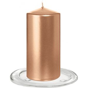 Trend Candles - Stompkaarsen met Glazen Onderzetters set van 2x Stuks Rose Goud 6 X 12 cm
