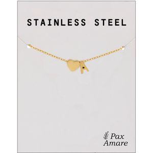 Letter A Armband Goudkleurig - Stainless Steel - Initiaal & Hartje Hanger - Initialen Armband op Cadeau Kaartje - Pax Amare - 15,5cm + 5cm verstelbaar