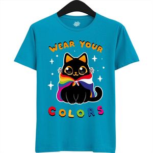 Dutch Pride Kitty - Volwassen Unisex Pride Flags LGBTQ+ T-Shirt - Gay - Lesbian - Trans - Bisexual - Asexual - Pansexual - Agender - Nonbinary - T-Shirt - Unisex - Aqua Blauw - Maat 3XL