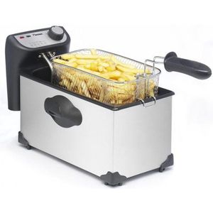 Bestron friteuse met koude zone, frituurpan met mand, inclusief kijkvenster en traploos instelbare temperatuurregelaar, 2000W, 3,5 L, kleur: rvs