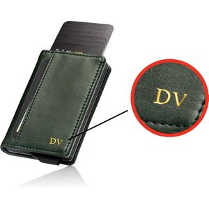 Saetti Gepersonaliseerde Pasjeshouder - Gepersonaliseerd Cadeau Portemonnee Met Initialen - Groen - 12 Pasjes + Briefgeld - RFID Creditcardhouder - Pasjeshouder Mannen & Vrouwen - Pasjeshouder Uitschuifbaar - Kaarthouder - Incl. Luxe Cadeaubox