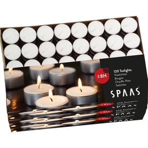 SPAAS Kaarsen - Grootverpakking Theelichtjes 360 Stuks - ± 8 Branduren - Wit - Waxinelichtjes - Voordeelverpakking - Kaarsen met lange brandduur
