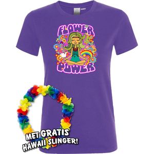 Dames T-shirt Hippie Girl Meditation Flower Power | Toppers in Concert 2022 | Carnaval | Carnavalskleding dames heren | Paars dames | maat S