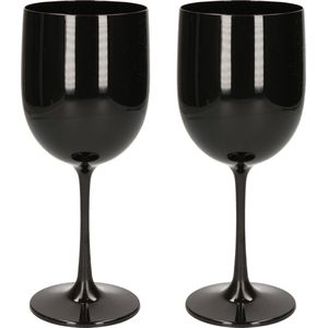 2x stuks onbreekbaar wijnglas zwart kunststof 48 cl/480 ml - Onbreekbare wijnglazen