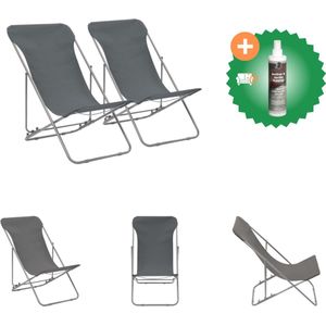 vidaXL Strandstoelen inklapbaar 2 st staal en oxford stof grijs Tuinstoel Inclusief Reiniger