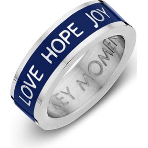 Key Moments Color 8KM R0016 54 Stalen Ring met Tekst - Love Hope Joy - Ringmaat 54 - Cadeau - Zilverkleurig / Blauw