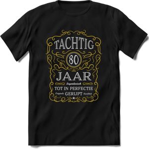 80 Jaar Legendarisch Gerijpt T-Shirt | Geel - Grijs | Grappig Verjaardag en Feest Cadeau Shirt | Dames - Heren - Unisex | Tshirt Kleding Kado | - Zwart - S