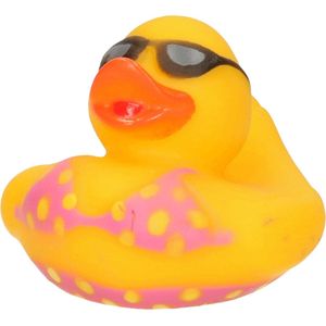 Badeendje strand thema - geel met roze bikini - 5 cm - rubber
