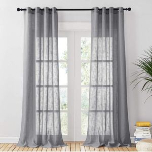 Grey Window Sheers - Privacy Protected Net Curtain 2 Panels Set for Home Decoration - Semi-Transparent Voile with Linen Look - Dark Grey - 52"" Wide by 95"" Drop Curtain, Screen Door